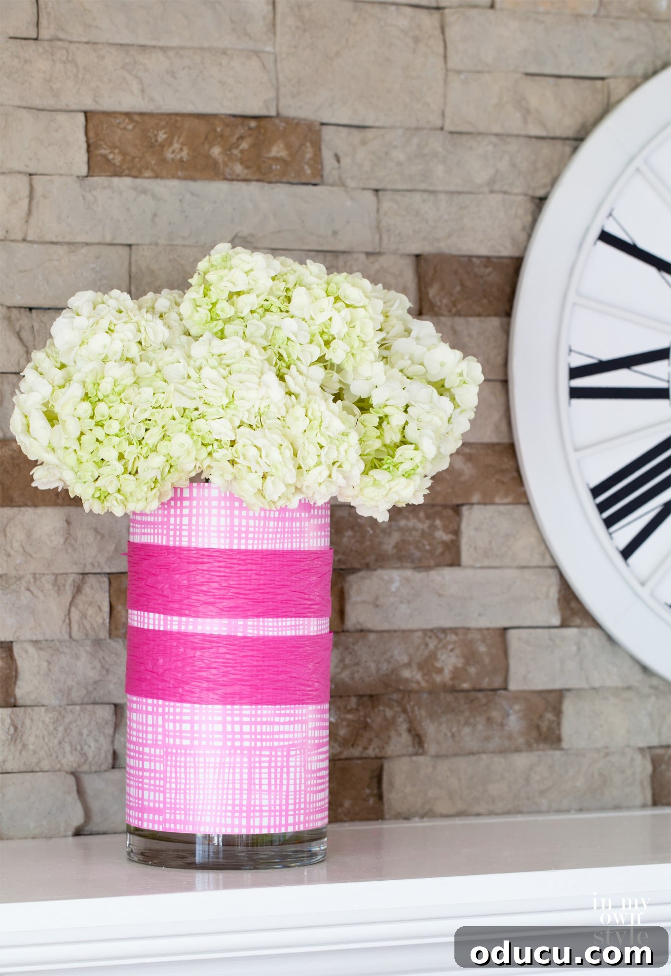 Craft an Instant Flower Vase in 10 Minutes 6 Repurposing Idea for Using Gift Wrap Over a Flower Vase with Ribbon
