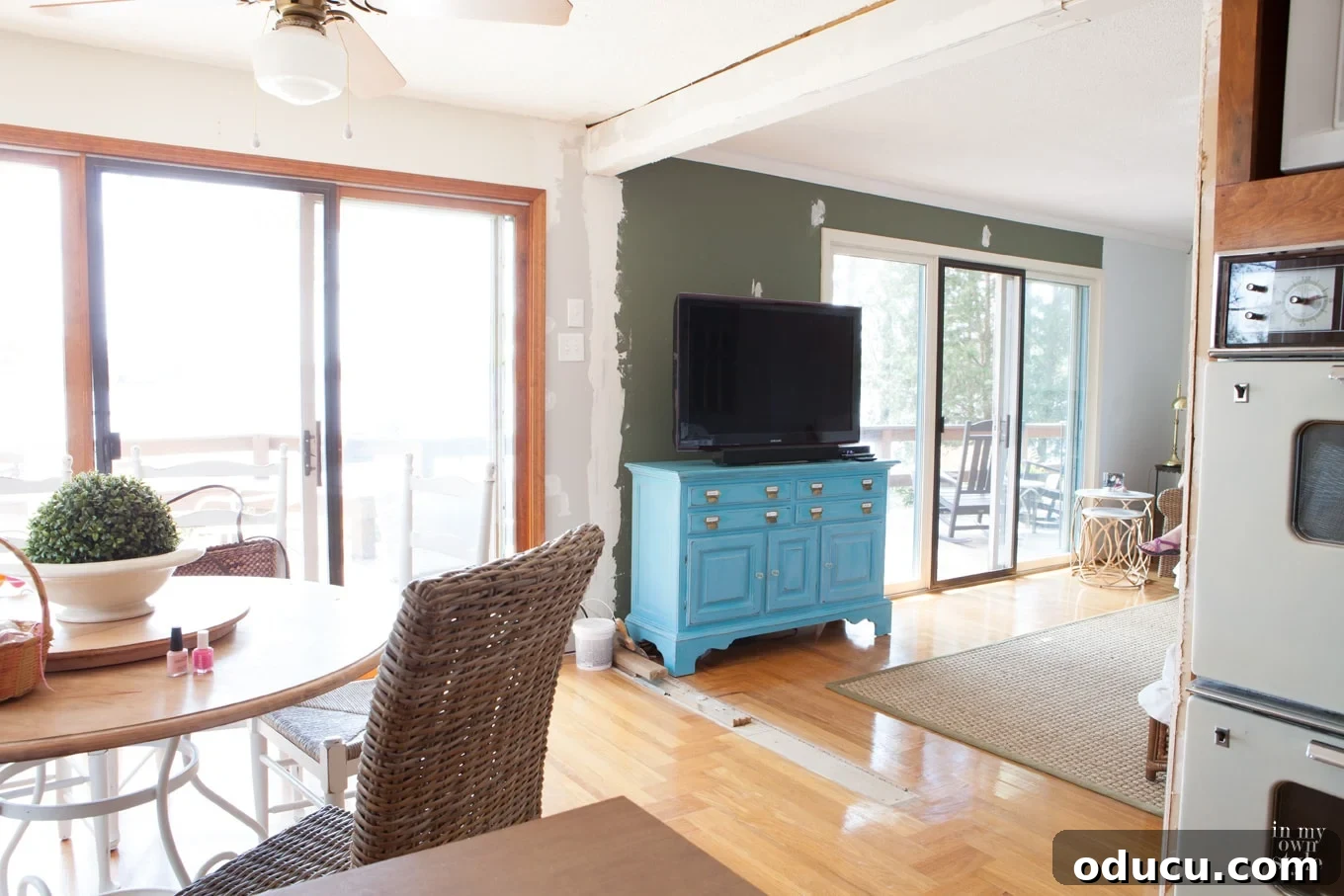 Your Open Dream Awaits 2 Open concept living room after wall removal and beam installation
