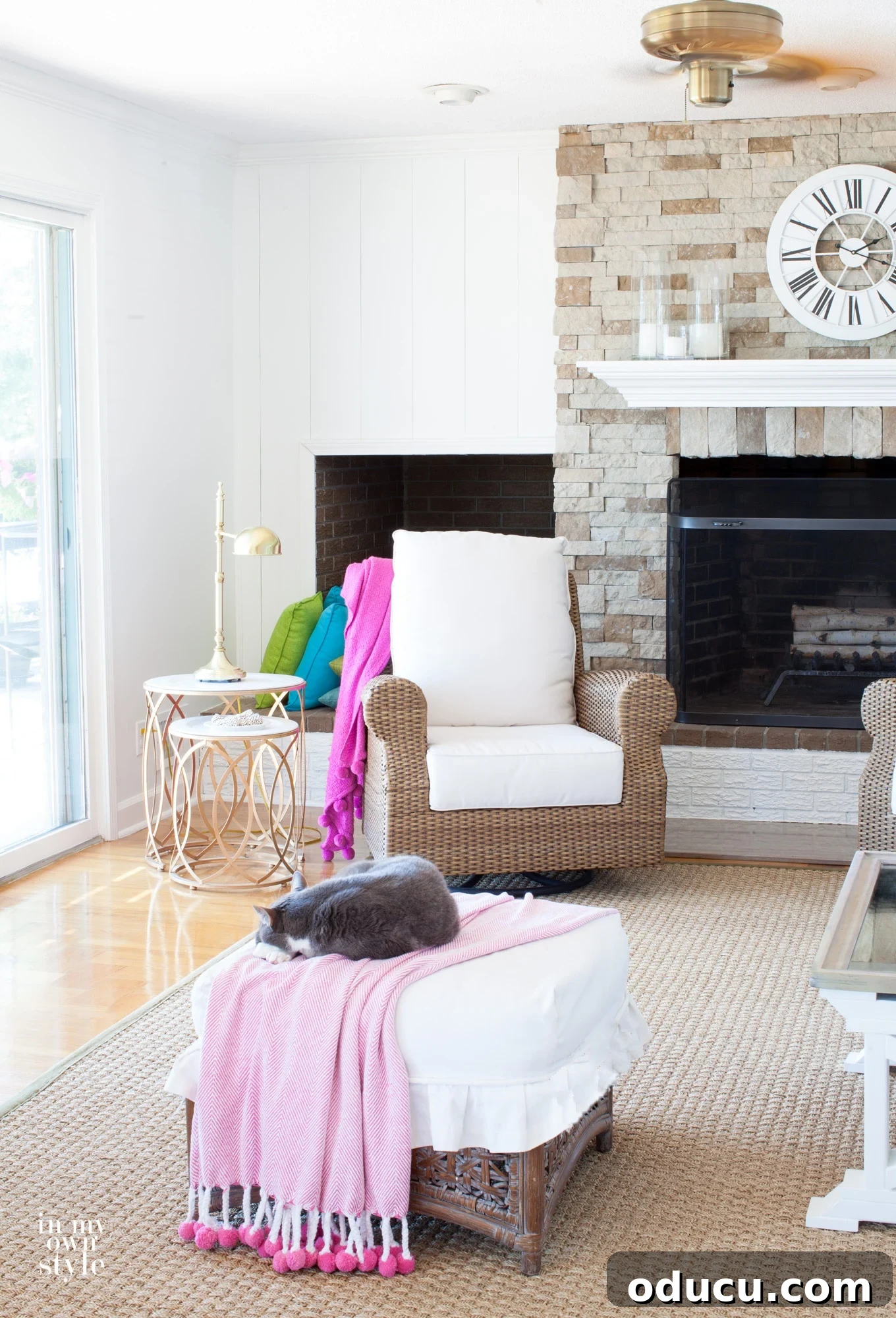Elevated Vertical Plank Walls 2 How to cover a brick fireplace wall with elegant vertical plank wall paneling