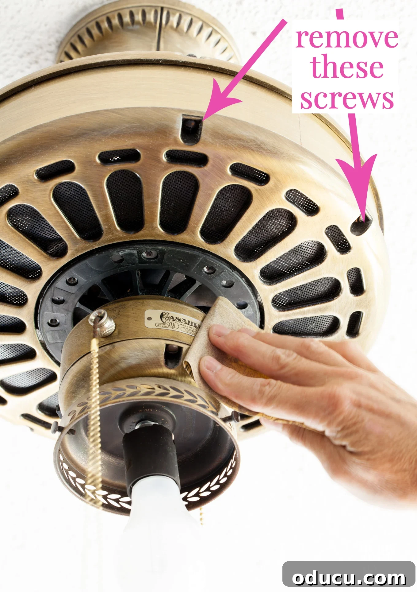 Paint Your Ceiling Fan In-Place 4 Diagram illustrating which ceiling fan parts to remove for painting without full disassembly