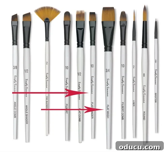 Paint brush to use when painting a ceiling fan without having to remove it from the ceiling Detail of square-tipped artist's paint brushes used for precise fan painting