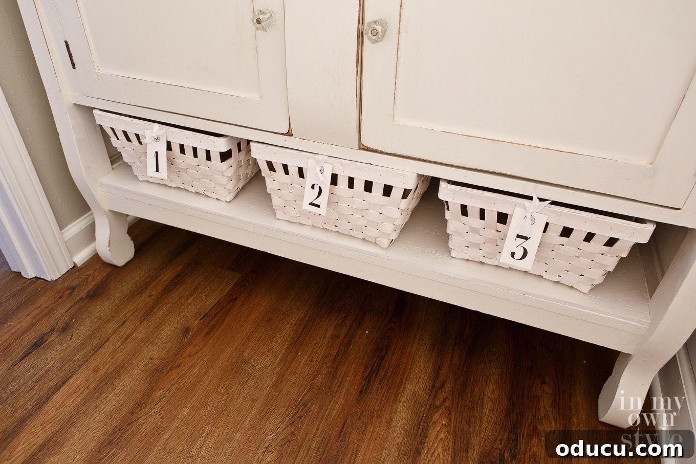 Another angle of the elegant and budget-friendly powder room renovation.