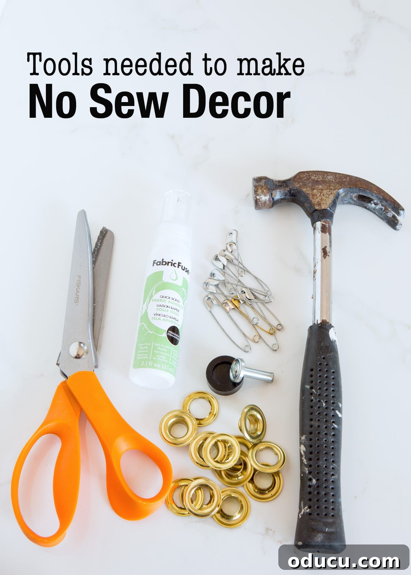 Quick Stitch-Free Round Outdoor Tablecloth 7 tools-needed-to-make-no-sew-decor