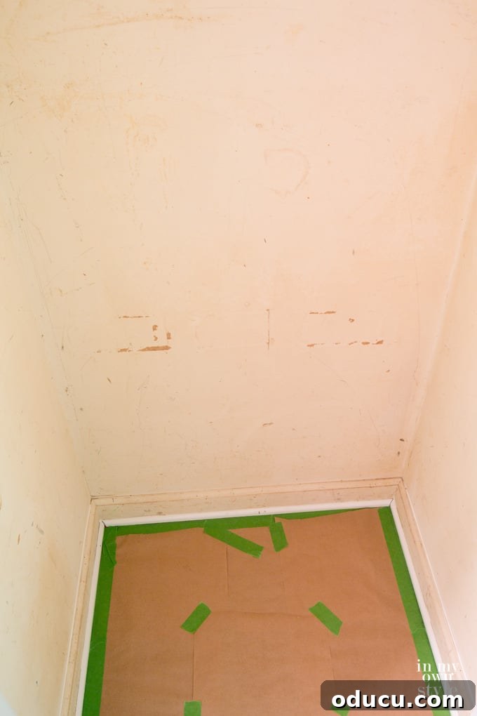 Small Closet, Mighty Makeover 5 how to prep stained walls before painting