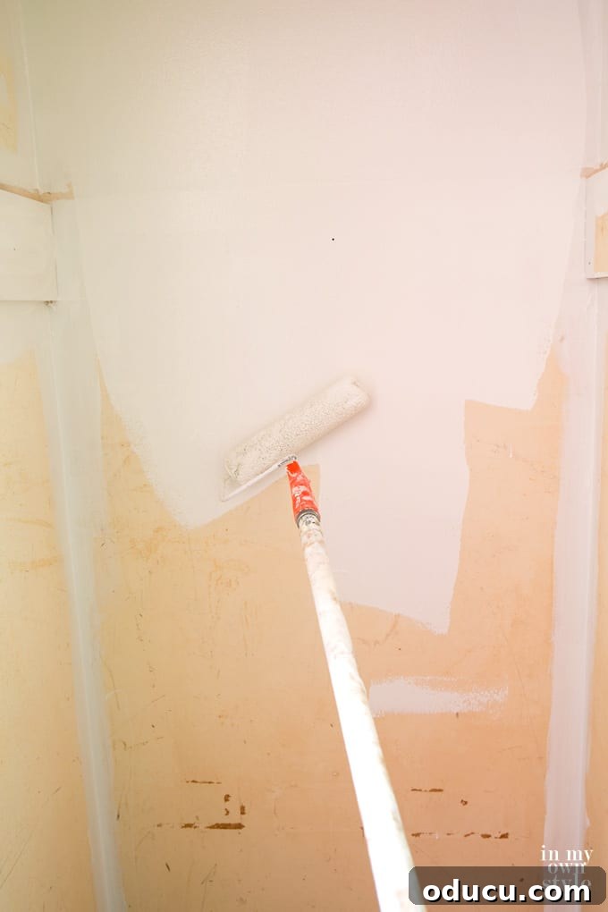 Small Closet, Mighty Makeover 6 what paint to use to paint over stained walls