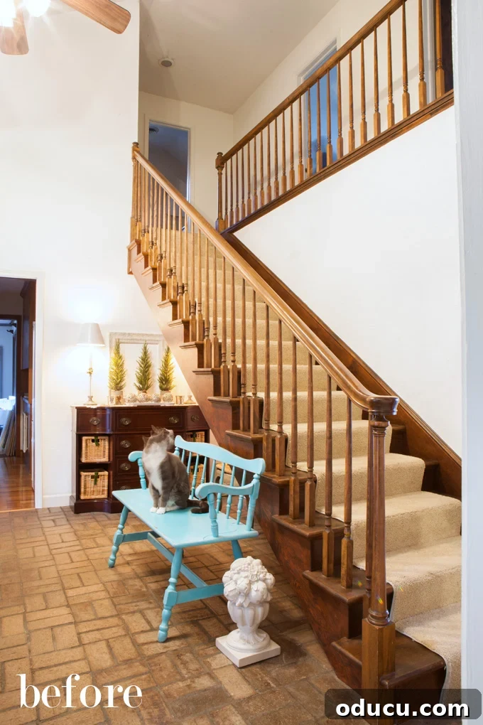 DIY Stair Riser Transformation 2 DIY foyer staircase makeover on a budget