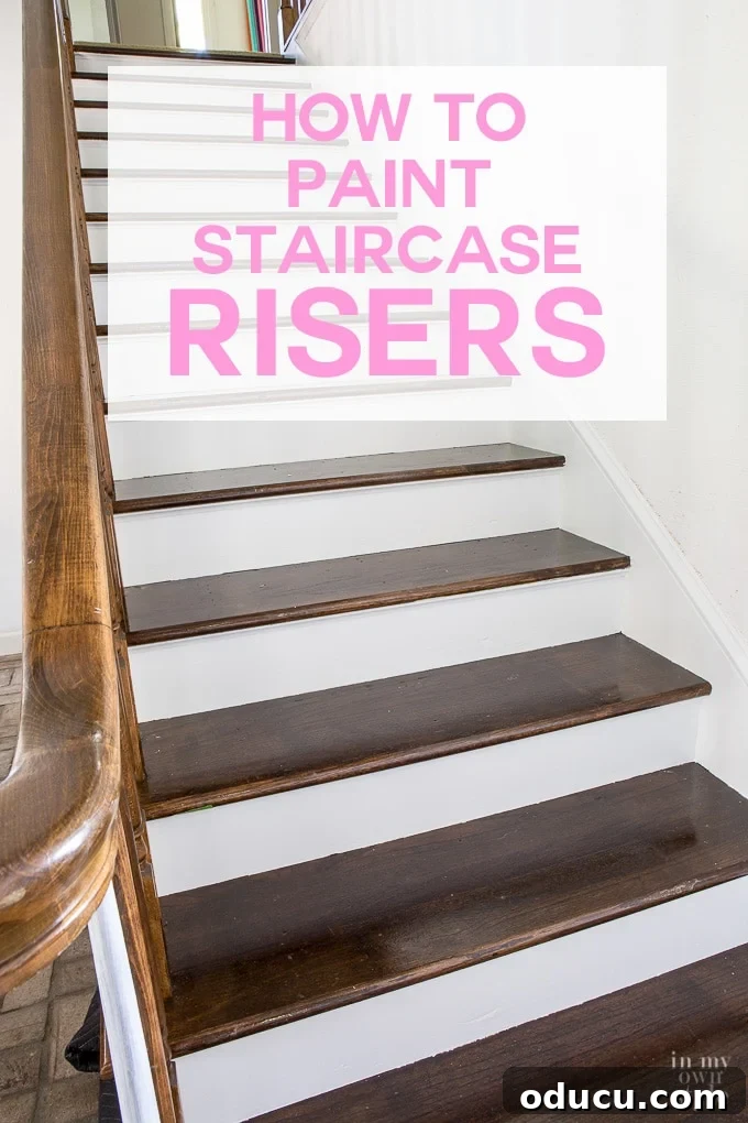 How to paint a staircase risers. #homeimprovement #staircase #staircasemakeover #DIYstaircase How to paint a staircase risers.
