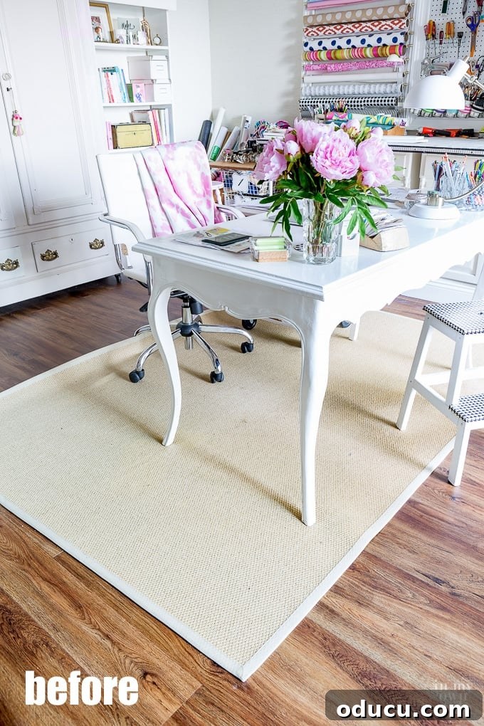 FLORing My Studioffice 2 Studioffice before FLOR rug was installed, highlighting an ill-fitting area rug