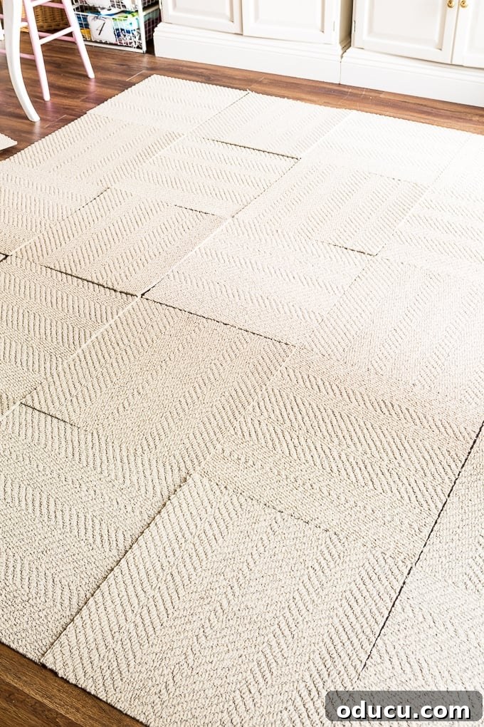 FLORing My Studioffice 6 Designing a rug with FLOR modular rug tiles laid out on the floor
