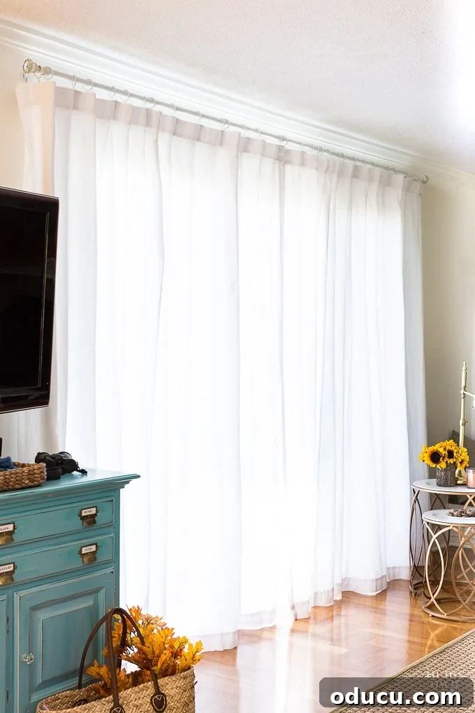 Design and Sew Expansive Drapes for Sliding Glass Doors 12 How extra wide sliding glass door drapes look when closed.