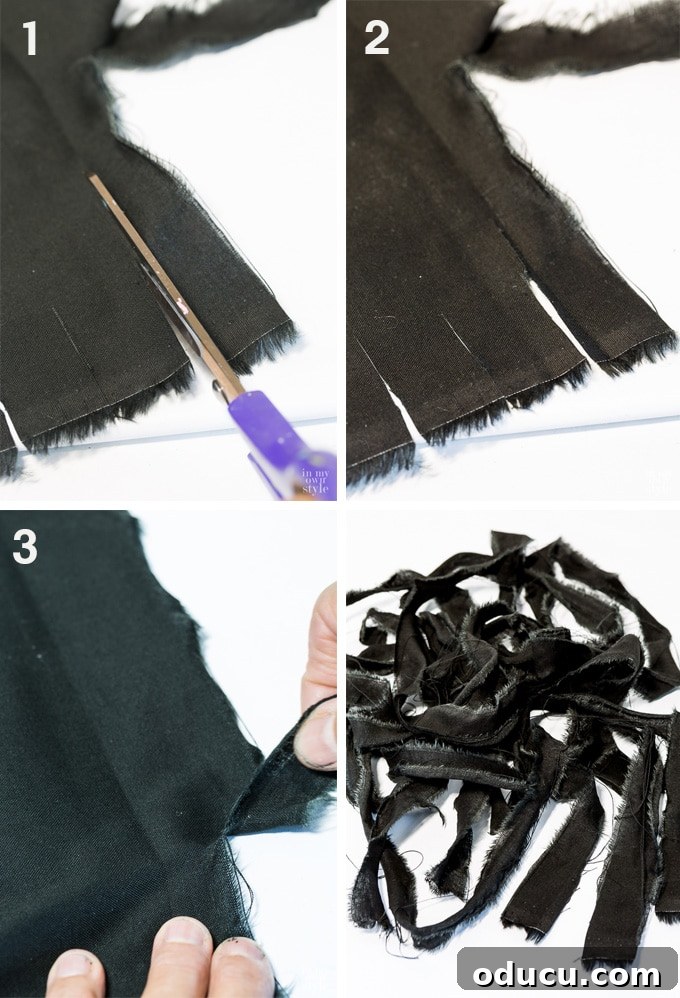 Wicked Whimsy: Pumpkin Bat Tassel Decor 12 how to rip fabric into strips
