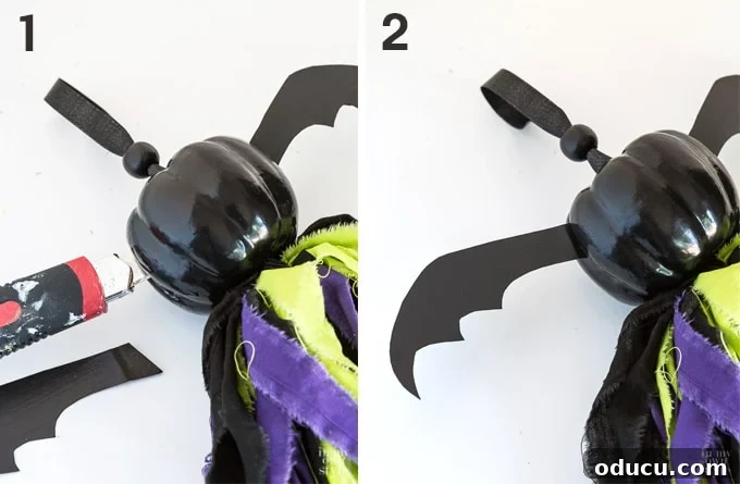 Wicked Whimsy: Pumpkin Bat Tassel Decor 16 halloween craft ideas to make using foam pumpkins