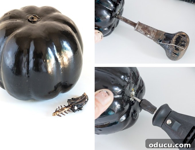 Wicked Whimsy: Pumpkin Bat Tassel Decor 7 how to make a hole in a fake pumpkin
