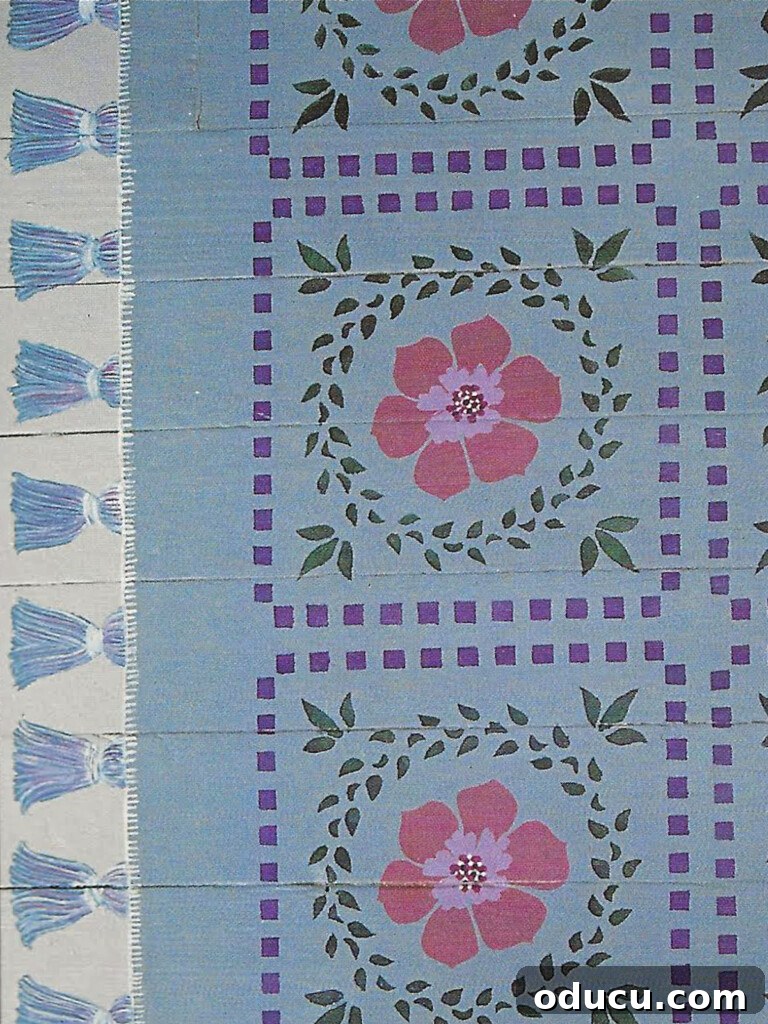 The Art of Stenciling a Rug onto Your Floor 6 Close-up of a stenciled floor rug, showing fine detail and craftsmanship on a finished floor