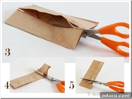 Autumnal Paper Pouch Place Cards 4 Creative uses for a paper bag, illustrating the horizontal cutting process for place cards.