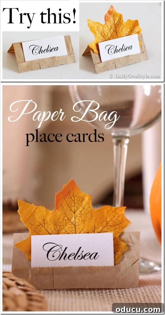 Autumnal Paper Pouch Place Cards 6 How to make this personalized place card using a brown paper lunch bag with names.