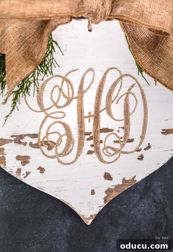 Artisan Rustic Monogram Wood Decor 19 Monogram carved into a wood Christmas ornament