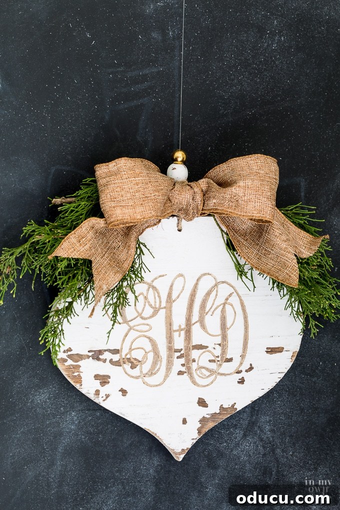 Artisan Rustic Monogram Wood Decor 5 carved-wood monogrammed ornament for Christmas