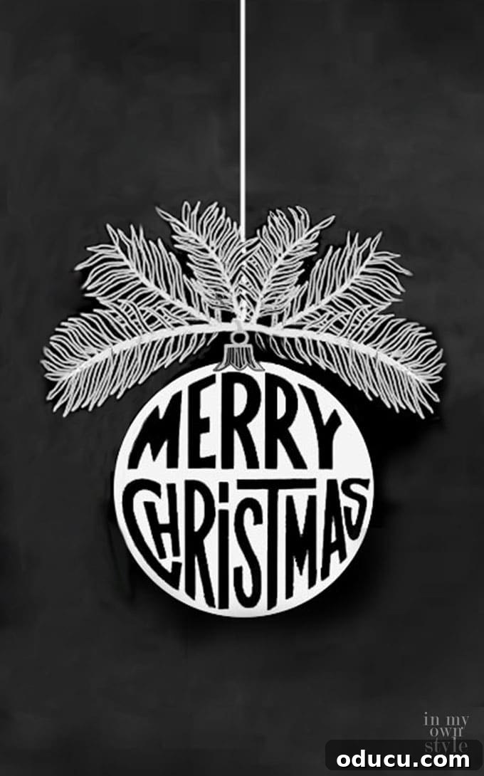 Christmas Ornament Free Printable Design to Transfer to a Chalkboard