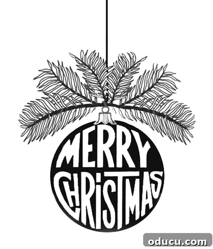 Christmas Ornament Chalkboard Printable with White Background for Ink Saving Transfer