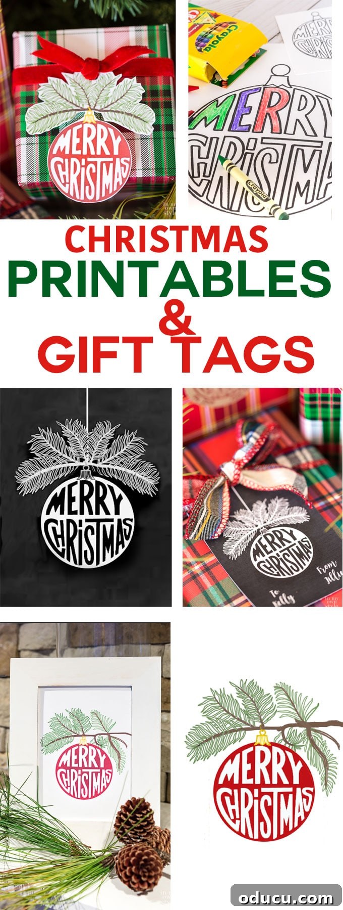 Collage of FREE Printable Christmas Printables and Gift Tags for Holidays