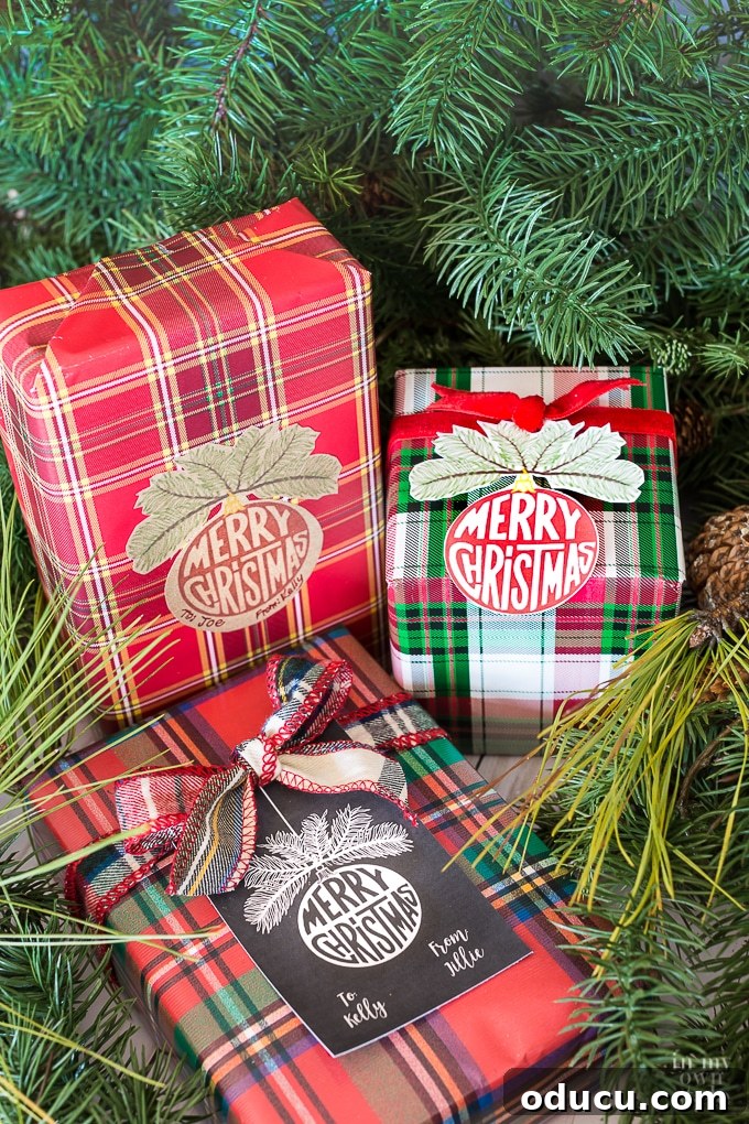 Christmas Gifts Wrapped with Free Printable Gift Tags