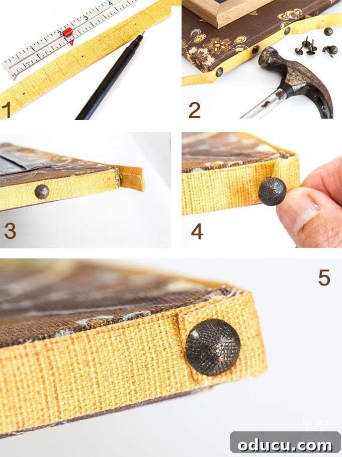 Upholstered Frame Message Board 11 how to add nail heads and trim to a picture frame