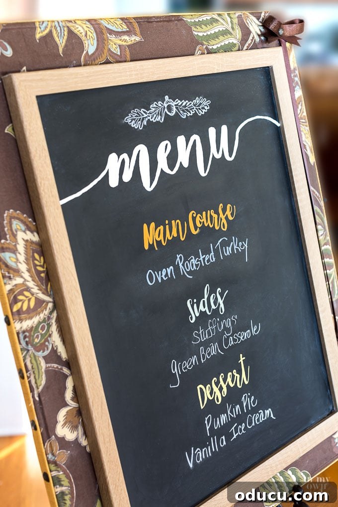 Upholstered Frame Message Board 5 Thanksgiving decorating with fabric projects. Make this fabric covered framed chalkboard for your kitchen or dining room.