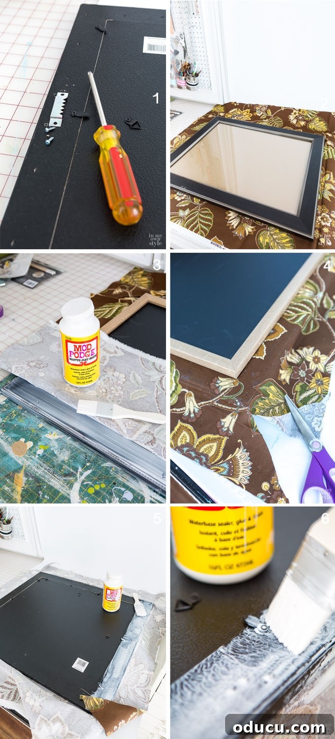 Upholstered Frame Message Board 6 How to cover a photo frame with fabric.