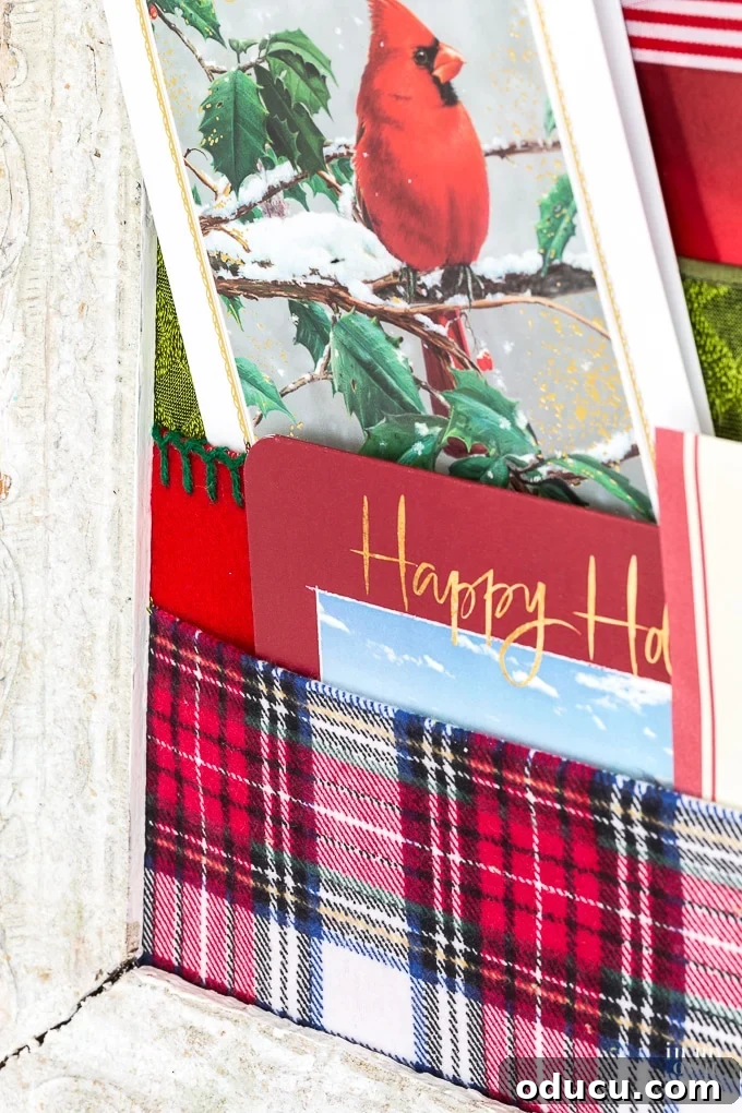Fast & Festive Christmas Card Holder: Make It Tonight! 9 How to use ribbon to display Christmas cards or holiday cards.