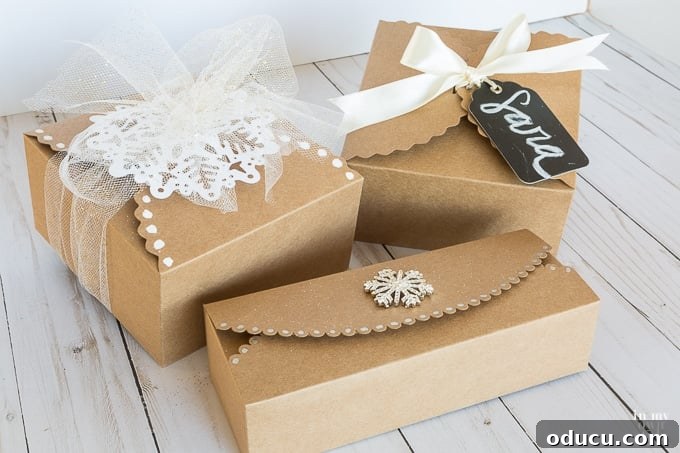 Fast and easy ways to gift wrap holiday baked goods boxes with various decorations