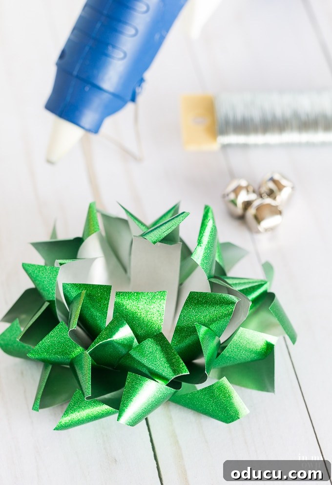 Standard gift bow hack for elegant holiday presents showing the fanned out result