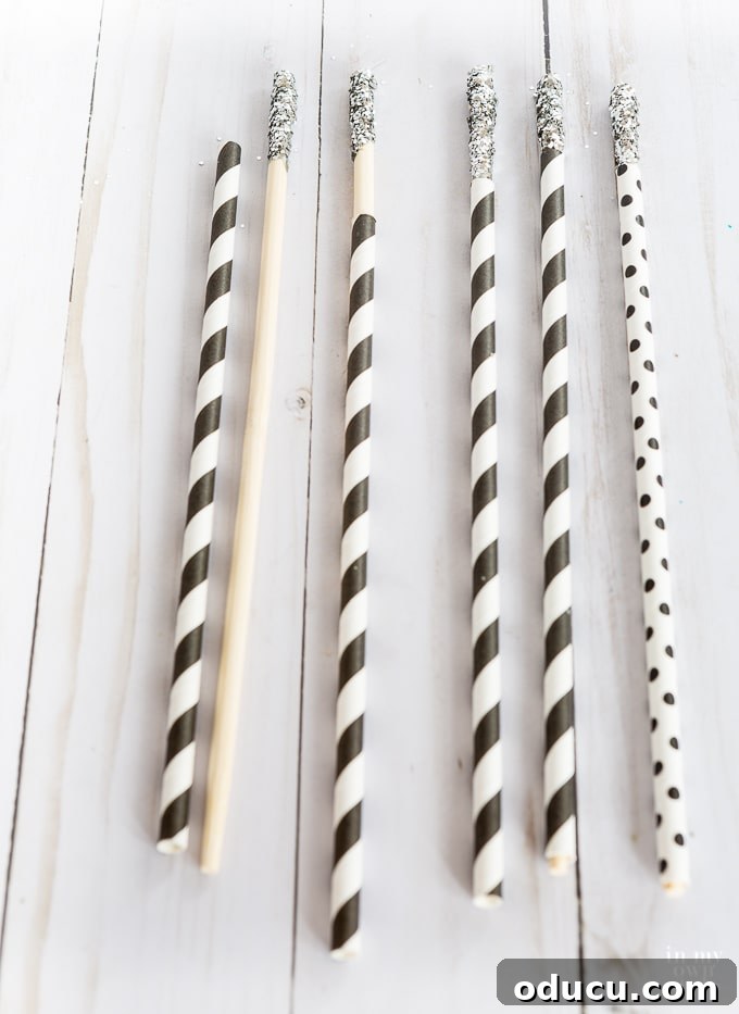Ring in the New Year with Sparkling Cocktail Stirrers 16 Drying Glittered Stirrers