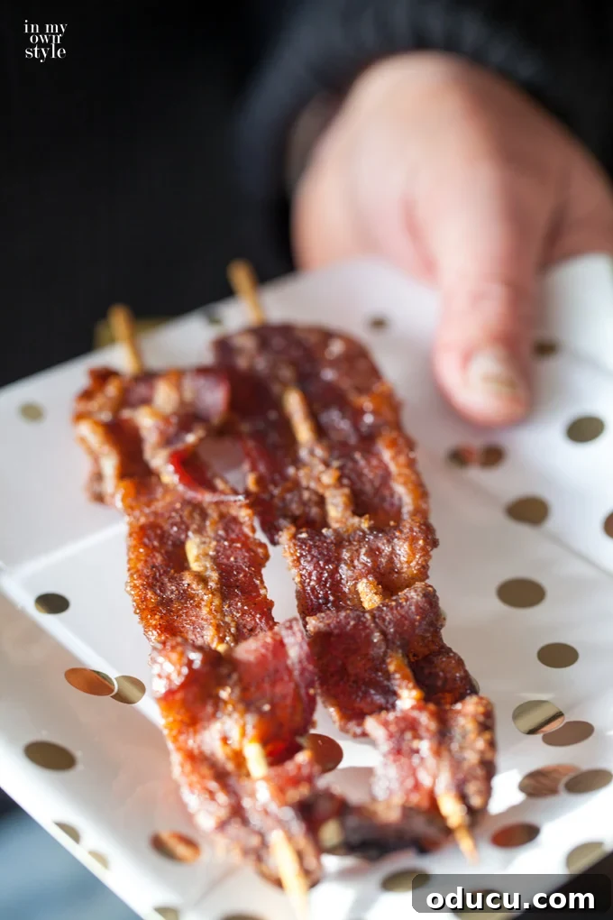 Ring in the New Year with Sparkling Cocktail Stirrers 3 Spicy Bacon Skewers are the perfect finger food for parties