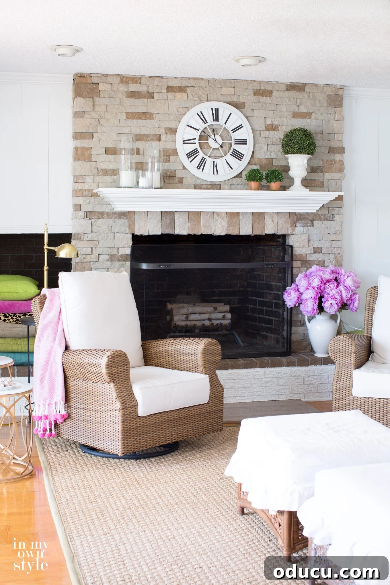 Lake House Living A DIY First Year 20 Beautiful AirStone fireplace makeover in a waterfront living room