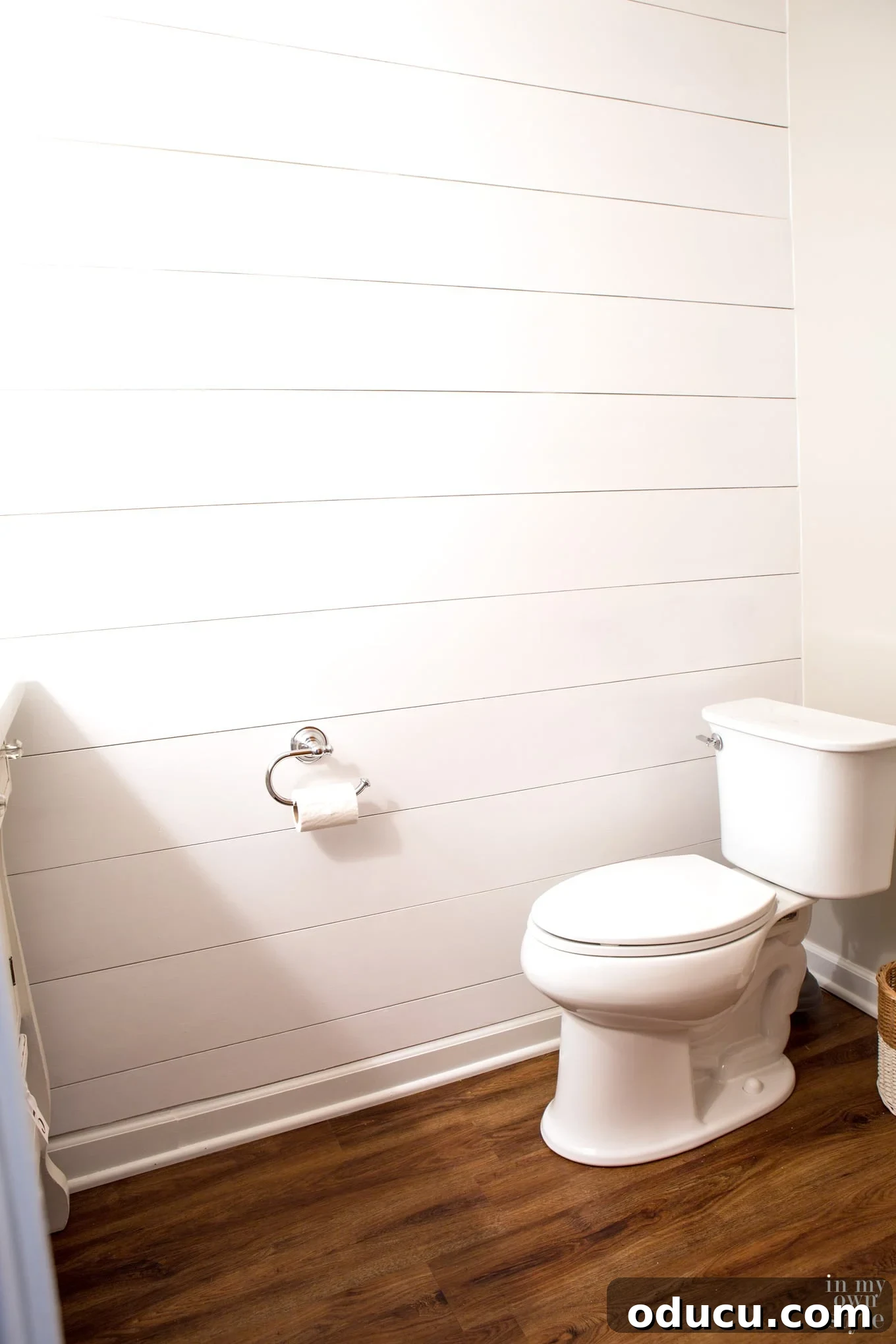 Lake House Living A DIY First Year 34 Shiplap wood plank walls in a charming powder room design