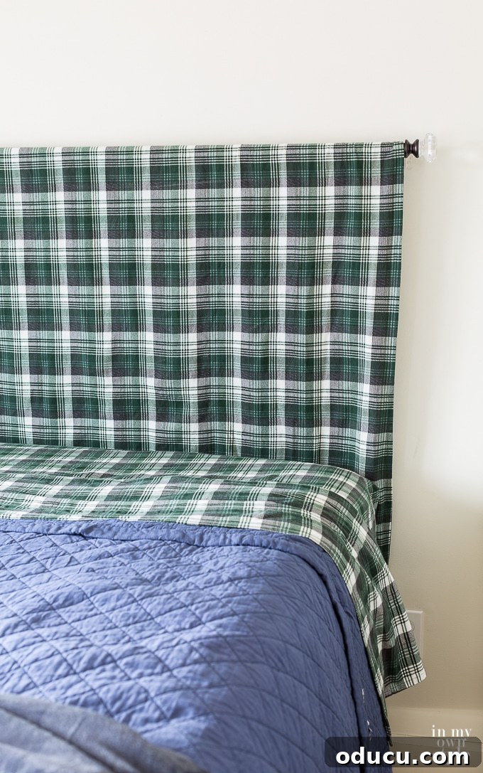 Easy DIY Headboard for Your Guest Space 5 Easy to make headboard setup with decorative flannel bedding and throw pillows