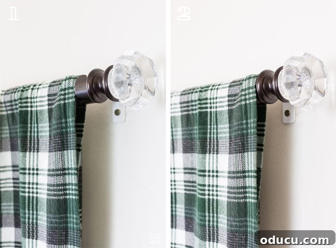Easy DIY Headboard for Your Guest Space 7 Guide to making a headboard using a sheet and curtain rod, focusing on level installation