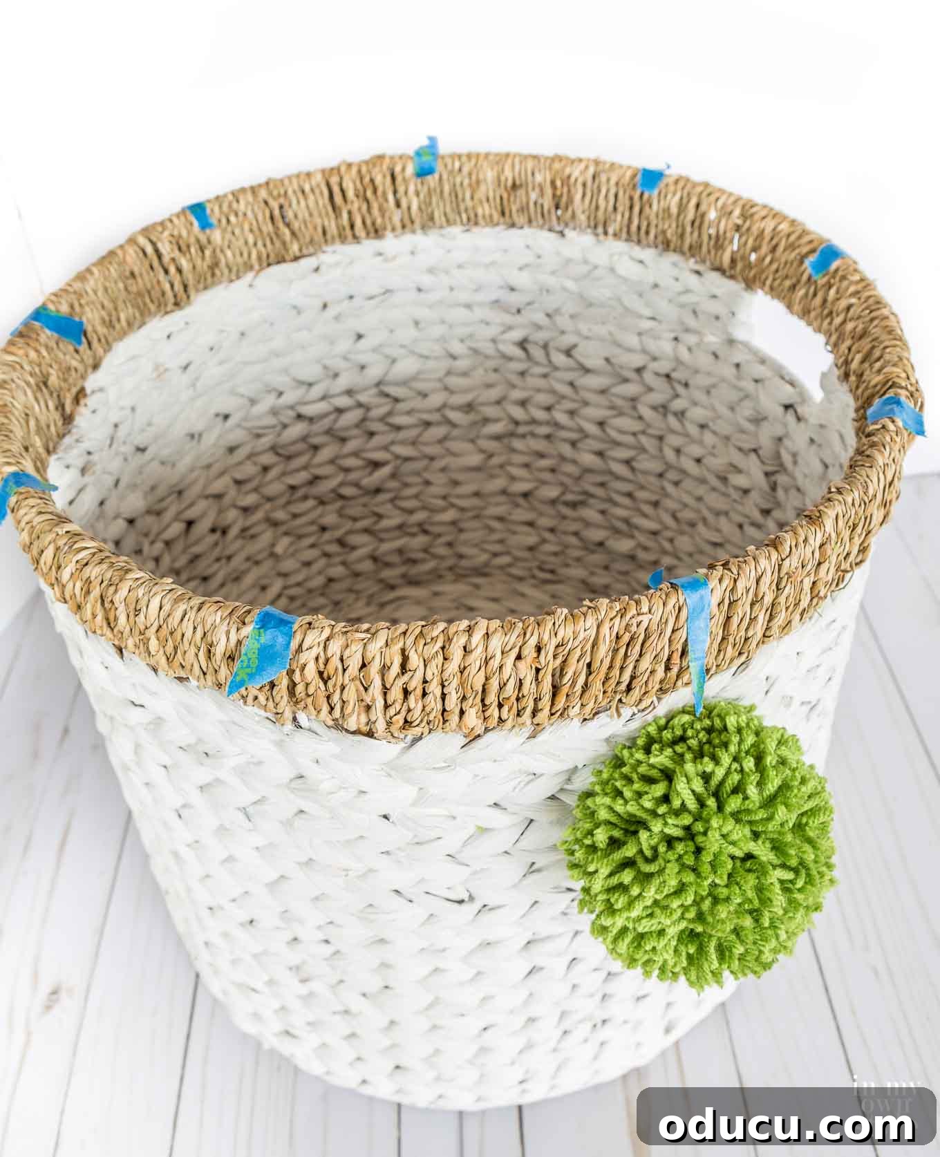 My Signature Pom Pom Basket 11 Attaching pom poms to a basket for decorative flair