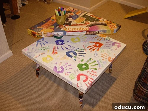 Children's Handprint and Signature Table - A Unique DIY Kids Room Decor Idea