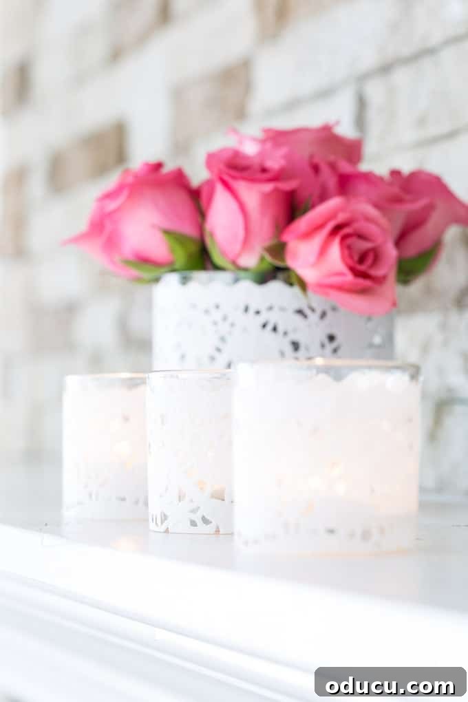 Heartfelt Illumination Valentine Doily Candles 3 Affordable Valentine decorating ideas: sweet DIY paper doily candle holders