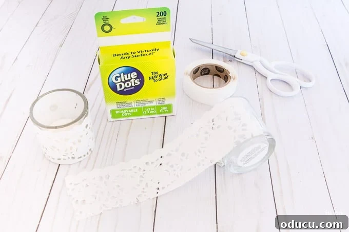 Heartfelt Illumination Valentine Doily Candles 7 Creative uses for paper doilies: Step 1, cutting the doily for DIY candles