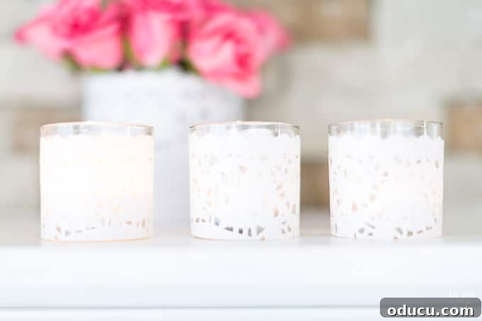 Heartfelt Illumination Valentine Doily Candles 8 Decorative uses for paper doilies: Step 2, attaching the doily to the glass jar