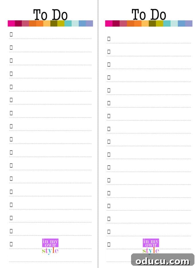 Movable To Do list free printable insert for a daily planner