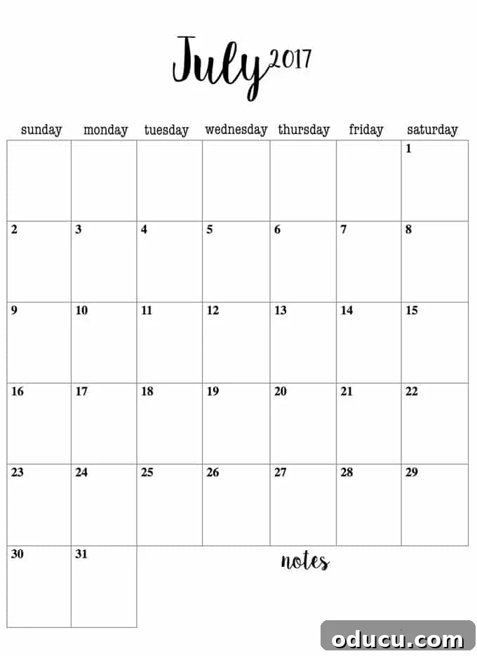 Free printable 2017 monthly calendar pages for a day planner