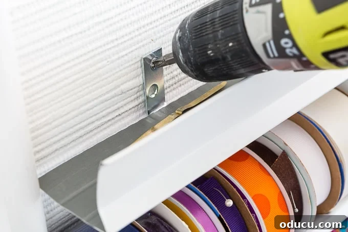 Conquer Ribbon Chaos: Genius Storage for Every Spool 11 Attaching the ribbon shelves to the wall frame