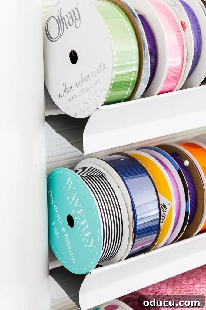 Conquer Ribbon Chaos: Genius Storage for Every Spool 15 Beautifully organized ribbon collection by color and size