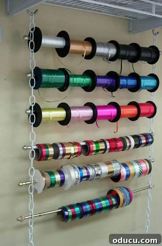 Conquer Ribbon Chaos: Genius Storage for Every Spool 19 Ribbon Spool Holder and Organizer for a Crafts room