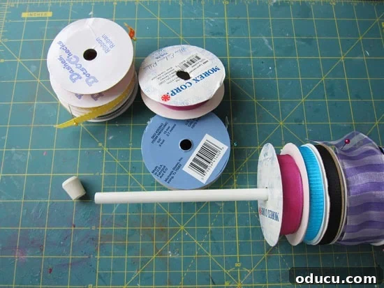 Conquer Ribbon Chaos: Genius Storage for Every Spool 23 Detailed view of how to store ribbon on a tension rod