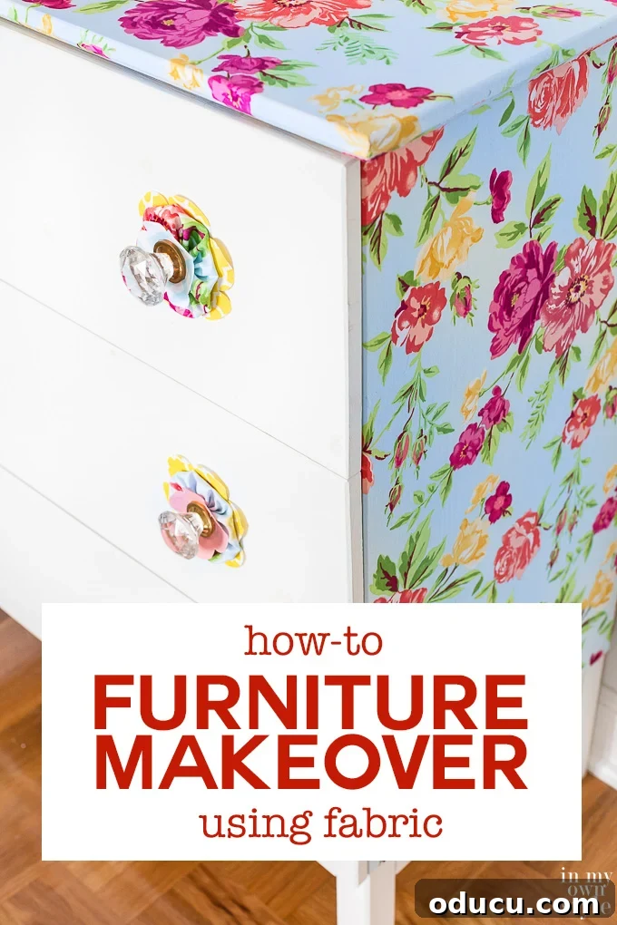 Revitalize Furniture with Fabric and Liquid Starch 30 Furniture makeover using liquid starch and fabric. How to tutorial shows you how easy and inexpensive it is to transform a piece of furniture without having to use paint.